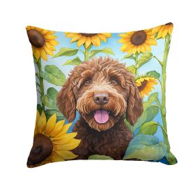 Labradoodle in Sunflowers Throw Pillow Machine Washable, Indoor Outdoor Decorative Pillow for Couch, Bed or Patio, 14Hx14W