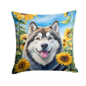 Alaskan Malamute in Sunflowers Throw Pillow Machine Washable, Indoor Outdoor Decorative Pillow for Couch, Bed or Patio, 14Hx14W