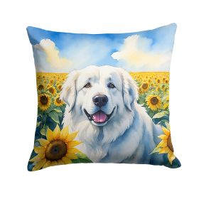 Great Pyrenees in Sunflowers Throw Pillow Machine Washable, Indoor Outdoor Decorative Pillow for Couch, Bed or Patio, 14Hx14W
