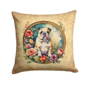 English Bulldog and Flowers Throw Pillow Machine Washable, Indoor Outdoor Decorative Pillow for Couch, Bed or Patio, 14Hx14W (Default: Default)